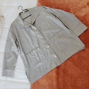 Eileen Fisher Organic Cotton & Linen Jacket Lagenlook Ticking Stripe sz Medium